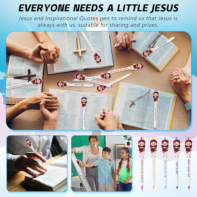 100 Pcs Christian Jesus Pens Bible Verse Pens for Kids Cute Jesus Ballpoint Pens with Inspirational Quotes Sunday Religious Pens for Classroom Prizes Church Christmas Easter Gift
