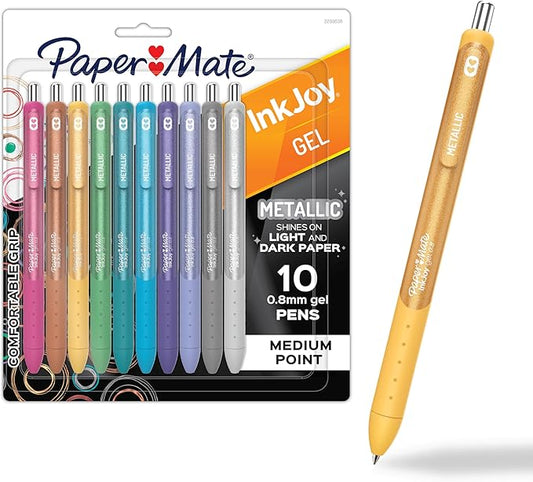 Paper Mate InkJoy Gel Pens, Metallic Pens, Retractable, Medium Point, (0.8mm) Assorted Colors, 10 Count-DeskLoop Office