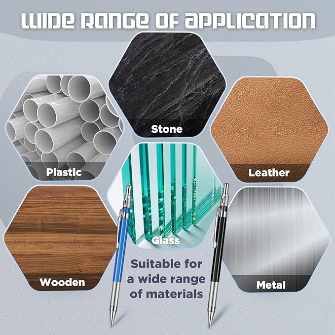 Nezyo 12 Pieces Welder Pencil with 108 Pieces Round Refills Mechanical Metal Pencil Marker with Built in Sharpener Pen for Construction Workers, Metal Work, Plumbers, Framers-DeskLoop Office