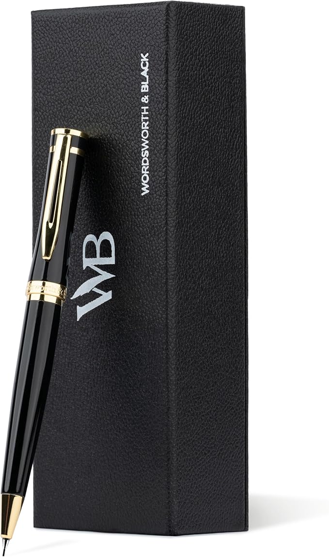 Wordsworth and Black Mechanical Pencil Graphite Lead- Stunning Luxury Metal Pencil, Black Lacquer 24K Gold Finish, 0.7mm Led, Best Gift Set for Men & Women, Professional Executive Office Pencils-DeskLoop Office