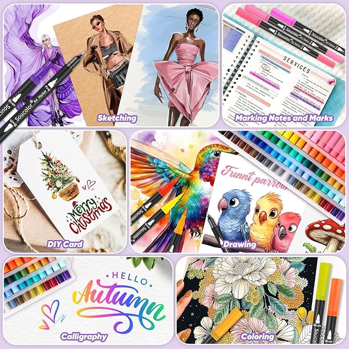 Soucolor Teacher Appreciation Gifts, College Graduation Gifts, 36 Colors Dual Tip Art Brush Markers Pens for Adult Coloring Books Kids Note taking Planner Lettering Drawing Preppy School Stuff-DeskLoop Office
