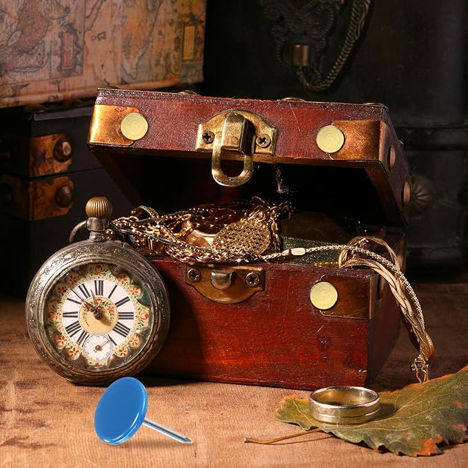 uxcell 120Pcs Push Pins, 11mmx13mm Round Flat Head Decorative Thumb Tacks Upholstery Tacks for Cork Board Office Wall Hangings, Blue-DeskLoop Office