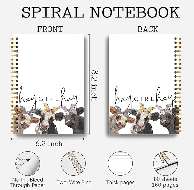 Hay Girl Hay Cow Notebook Journal - Cow Gifts for Women, Coworkers, Cowgirls, Western Gifts, Western Hay Girl Hay Cow Notebook Spiral Bound with 164 Pages-DeskLoop Office