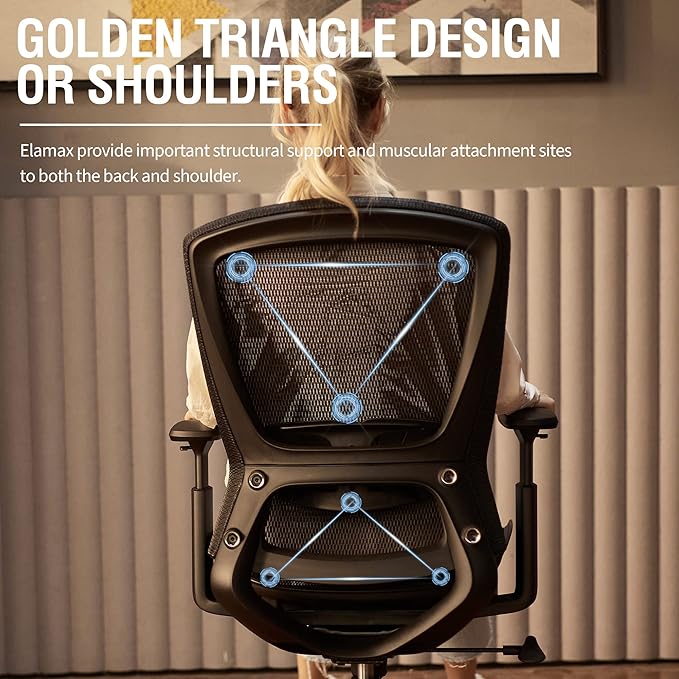 ELABEST Mesh Office Chair,Ergonomic Computer Desk Chair,Sturdy Task Chair- Adjustable Lumbar Support & Armrests,Tilt Function,Comfort Wide Seat,Swivel Home Office Chair (Black)-DeskLoop Office