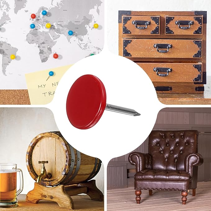 uxcell 120Pcs Push Pins, 11mmx15mm Round Flat Head Decorative Thumb Tacks Upholstery Tacks for Cork Board Office Wall Hangings, Red-DeskLoop Office