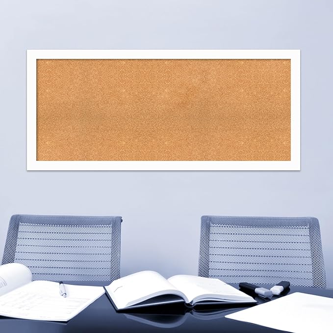 Amanti Art Natural Cork Board for Wall, 25x57 Vision Board with White Frame, Oversize Corkboard Office Decor for Home Organization, Casual Corkboard Pinboard to Display Items for Home Organization in-DeskLoop Office
