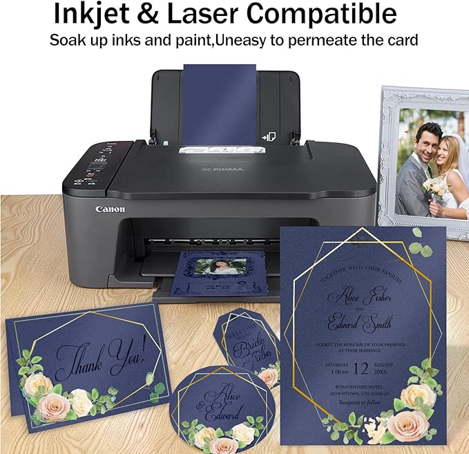 100 Sheets Navy Blue Shimmer Cardstock 8.5 x 11 Blue Paper, Goefun 80lb Card Stock Printer Paper for Christmas, Invitations, Certificates, Crafts, Wedding-DeskLoop Office