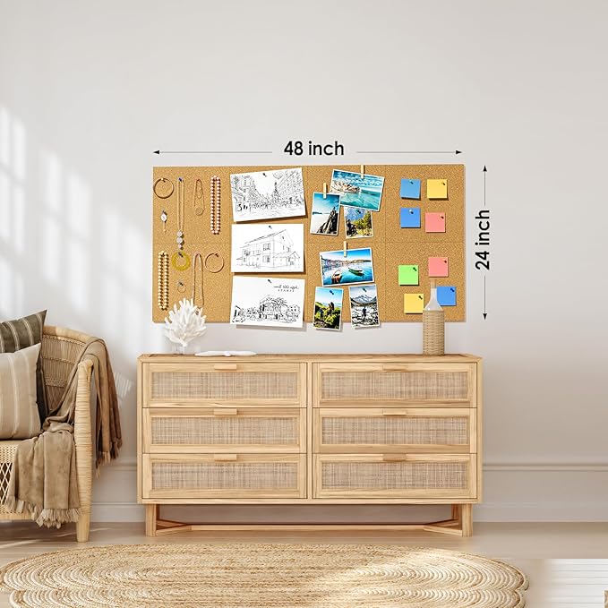 MaxGear Large Cork Board for Wall 48" x 24", 8 Pack Cork Board Tiles with 20 Pushpins & Safe Removable Adhesive Tabs, 12" x 12" Corkboards for Office, School, Home-DeskLoop Office