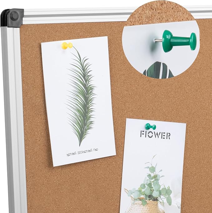 Board2by Extra Large Cork Bulletin Board 60" X 48", Foldable Notice Pin Board for Wall, Silver Aluminum Framed 5'x4' Corkboard, Wall Mounted Noticeboard with 36 Push Pins for School, Home & Office-DeskLoop Office