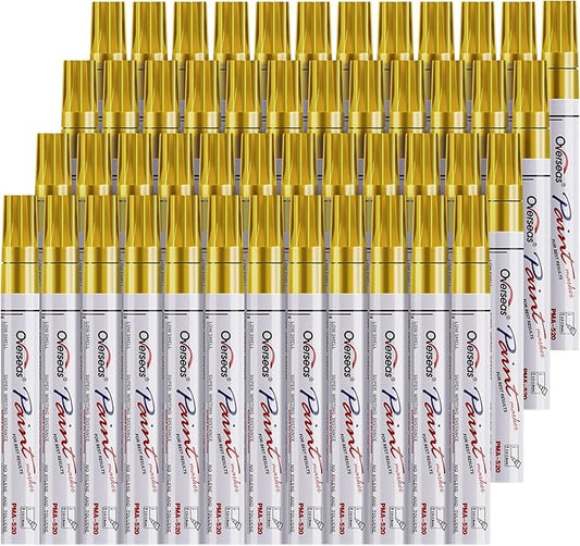 Overseas 48 Gold Paint Pens, Oil Based Permanent Markers Set - Quick Drying, Waterproof, Fade-Resistant, Medium Tip Paint Markers Bulk for Wood, Metal, Rock, Ceramic, Plastic, Canvas, Glass, Rubber-DeskLoop Office