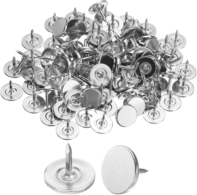 uxcell 150Pcs Upholstery Tacks, 11mmx10mm Flat Head Thumb Tack Decorative Furniture Nails Push Pins for Furniture Sofa Headboards, Silver-DeskLoop Office