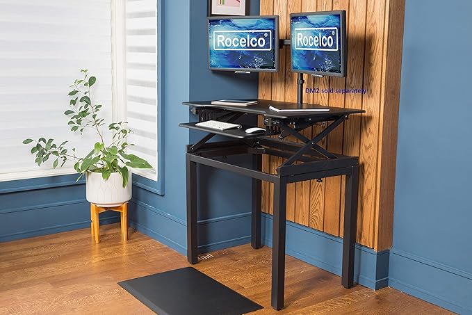 Rocelco 40" Large Height Adjustable Standing Desk BUNDLE - Quick Sit Stand Up with Floor Stand - Tall Gas Spring Assist Computer Workstation - Retractable Keyboard Tray - Black (R DADRB-40-FS2)-DeskLoop Office