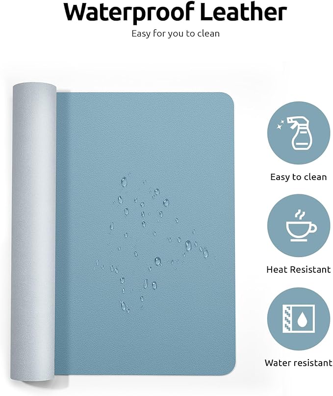 YSAGi Leather Desk Protector, Office Mat, Large Mouse Mat, Non-Slip PU Leather Blotter, Laptop Pad, Waterproof Writing Pad for Office and Home (Ice Blue, 35.4" x 17")-DeskLoop Office