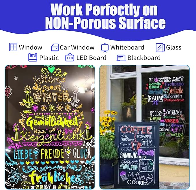 Window Chalk Markers for Cars Glass Washable, 16 Colors Jumbo Liquid Chalk Marker Pens with 10mm 3 in 1 Nib Wide Tips, Big Chalkboard Markers Car Window Paint Pens for Auto, Bistro, Mirror, Poster-DeskLoop Office