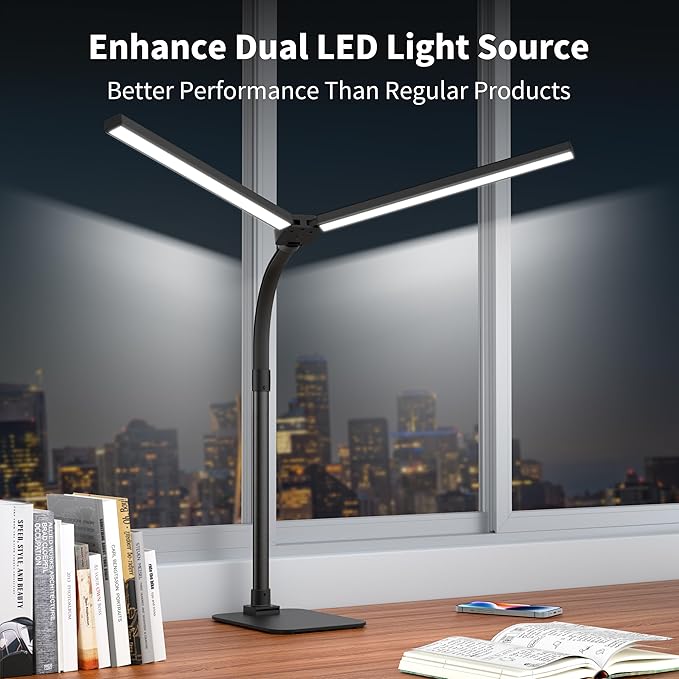 Desk Lamp Architect Task Dual Head Modern Flexible Gooseneck Tall Dimmable Light for Home Office, 5 Color Modes,Remote Control, 1500lm 24W Extra Bright Lighting-DeskLoop Office