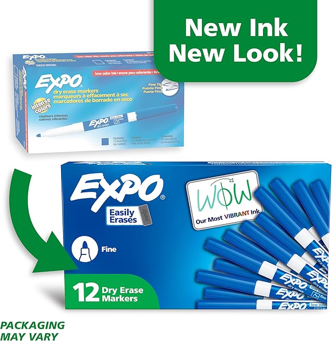 EXPO Dry Erase Markers, Low Odor Ink, Blue, Fine Tip, 12 Count-DeskLoop Office