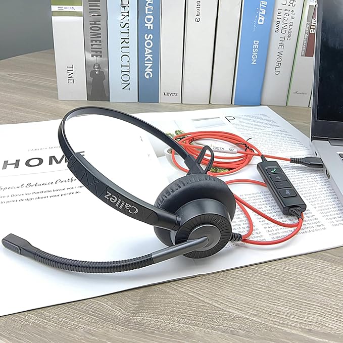 Callez USB Headset with Mic, Computer Headset with ENC Dual Noise Cancelling Microphone & MS Teams Call Button, Wired Mono Headphones for PC Laptop Mac Teams Zoom Home Office Work-DeskLoop Office