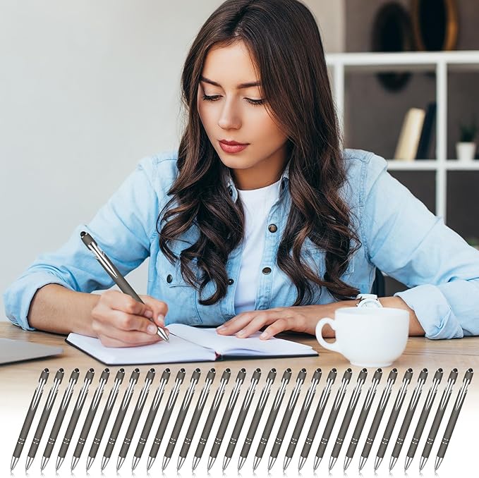 Zonon 38 Pieces Rubberized Ballpoint Pen with Stylus Tip Stylish Metal Pen Capacitive Styli with Soft Rubberized Grip, Black Ink for Most Devices(Gray)-DeskLoop Office
