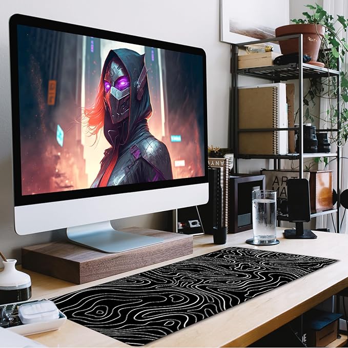 Large Mouse Pad, Big Desk Mat Large Office Desk Pad, Durable Extended Mouse Mat 31.5"x15.7" Mousepad with Non-Slip Rubber Base & Stitched Edge for Home Office Work, White Line
