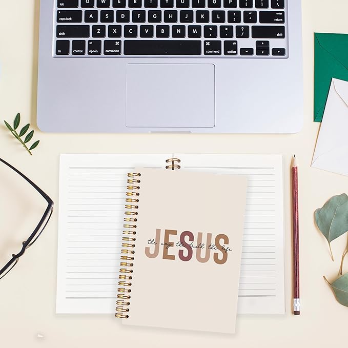BearCake Boho Christian Notebook Journal, Christian Gifts for Women, Bible Notebooks for Note Taking, Bible Journaling Notebook, Jesus the Way the Truth the Life Hardcover Spiral Notebook 5.5x8.3-DeskLoop Office