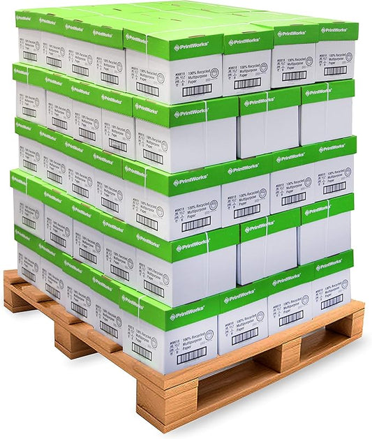 PrintWorks 100% Recycled Printer Paper 8.5" x 11" White - 20 lb Copy & Multipurpose Computer Paper - 2400 Sheets/Carton, 80 Cartons/Pallet, 192,000 Sheets - Made in the USA - 92 Bright (00018PAL)-DeskLoop Office