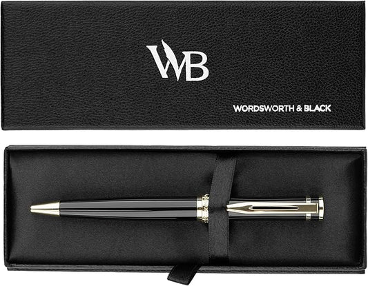 Wordsworth and Black Luxury Ballpoint Pen Set - Black Lacquer 24K Gold Finish, Refillable Fine Point, Elegant Gift for Men & Women, Includes Ink Refill, Nice Pens for Work-DeskLoop Office