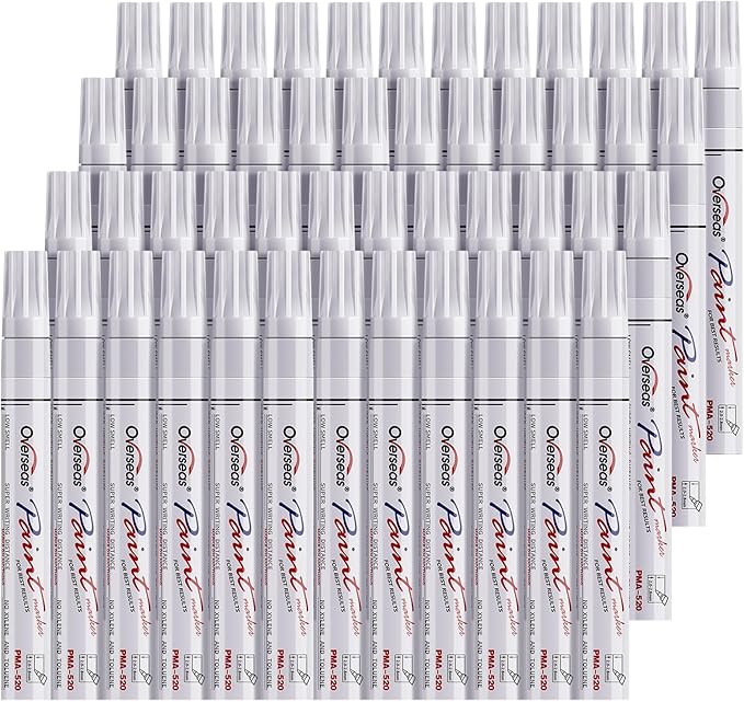 Overseas 48 White Paint Pens, Oil Based Permanent Markers Set - Quick Drying, Waterproof, Fade-Resistant, Medium Tip Paint Markers Bulk for Wood, Metal, Rock, Ceramic, Plastic, Canvas, Glass, Rubber-DeskLoop Office