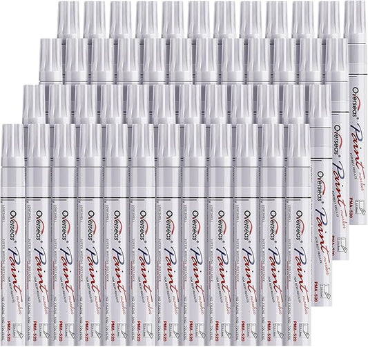 Overseas 48 White Paint Pens, Oil Based Permanent Markers Set - Quick Drying, Waterproof, Fade-Resistant, Medium Tip Paint Markers Bulk for Wood, Metal, Rock, Ceramic, Plastic, Canvas, Glass, Rubber-DeskLoop Office