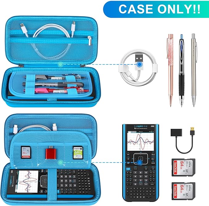 BOVKE Calculator Case for Texas Instruments TI-Nspire CX II CAS/CX II/CX CAS/CX Color Graphing Calculator and More - Extra Mesh Pocket for USB Cables and Other Accessories, Blue-DeskLoop Office