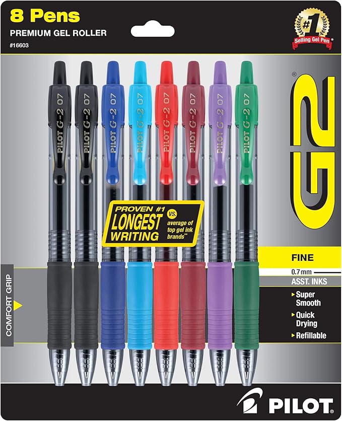 Pilot G2 Premium Gel Pens, Gel Roller Pens, Fine Point 0.7 mm Assorted Colors 7-DeskLoop Office