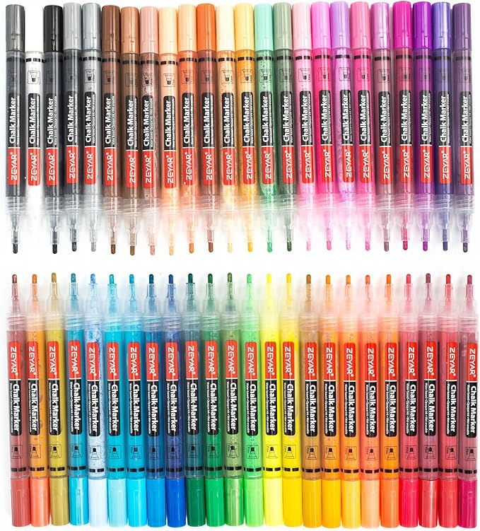 ZEYAR Liquid Chalk Marker, Wet Erase Marker, Water-Based Opaque Ink, Fine Tip for Detailed Drawing, Writes on Nonporous Chalkboards, Bistro Boards, Windows, Plastic and more (48 Full Colors)-DeskLoop Office
