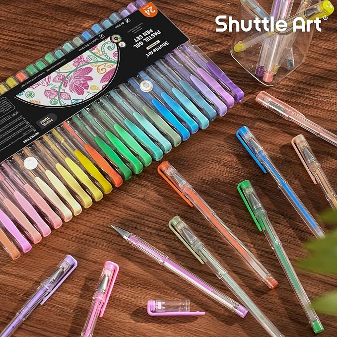 Shuttle Art Pastel Gel Pens, 24 Pastel Milky Colors Gel Pen for Black Paper, Adults Coloring Books Drawing Doodling Crafts Scrapbooking Journaling-DeskLoop Office