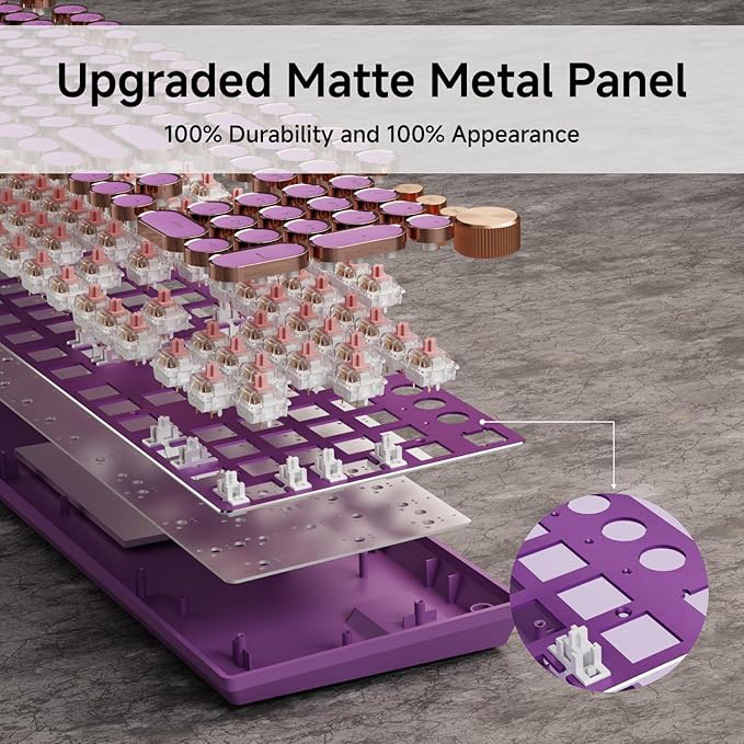 EWEADN Typewriter Style Mechanical Gaming Keyboard, Wired Mechanical Keyboards,104 Keys Backlit LED Keyboards, Media Control Knob, Wired Computer Keyboard Pink Switch for Windows/Mac/PC-Purple-DeskLoop Office