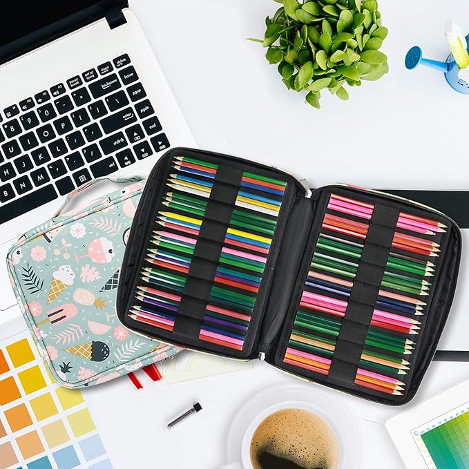 YOUSHARES Colored Pencil Case 166 Slots Pen Case Organizer With Handy Wrap & Zipper, Multilayer Holder for Prismacolor Colored Pencils & Gel Pen (Ice-Cream)-DeskLoop Office