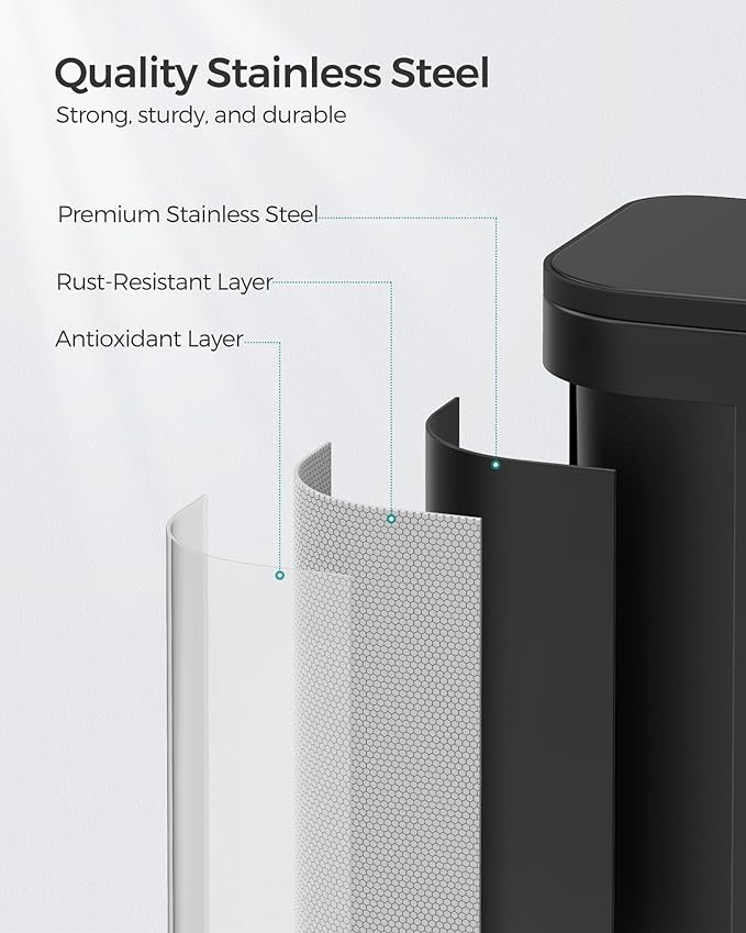 SONGMICS Kitchen Trash Can, 5.2-Gallon (20L) Garbage Can with Lid, Stainless Steel, Soft Close and Stays Open, Inner Bucket, Wide Non-Slip Pedal, Ink Black ULTB542B20-DeskLoop Office