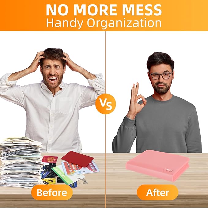 JUNDUN Accordion File Organizer - Fireproof Accordion Folder with Zipper & Labels - 12 Pocket Expanding File Folder with Multi-Pockets Paper Organizer Folder for Letter A4 Files and More (Pink)-DeskLoop Office