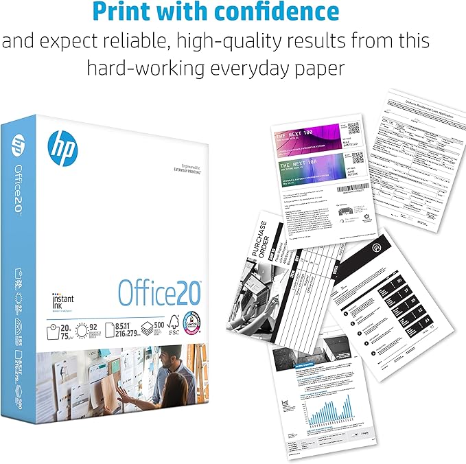 HP Paper Printer Paper 8.5x11 Office 20 lb 5 Ream Case 2500 Sheets 92 Bright Made in USA FSC Certified Copy Paper HP Compatible 112150C-DeskLoop Office