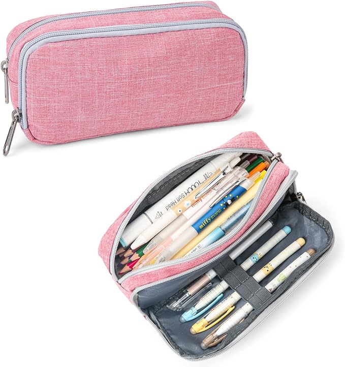 Della Gao Big Capacity Pencil Pen Case Nylon Large Pencil Pouch Simple Stationery Bag Office Organizer Pen Bag for Men Women - Pink-DeskLoop Office