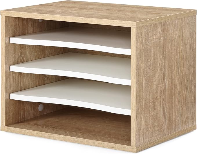 FITUEYES Wood Desk Paper Sorter Organizer with 4-Tier Storage, Desktop Paper File Holder Letter Tray for Home and Office, Light Wood, DO403506WO-DeskLoop Office