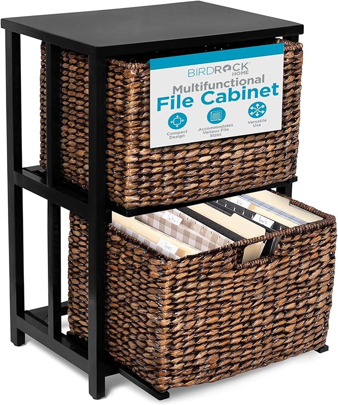 BIRDROCK HOME 2 Tiered File Cubby w/Wood Top - File Cabinet, Home Office Storage, Nightstand, Decorative Wooden Organizer | Desk, Modern Table, Shelves, Side Table, Craft Furniture - Brown Wash-DeskLoop Office