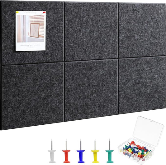 Large Cork Board 36" x 24", 6 Pack Felt Wall Tiles with 30 Pcs Pushpins, Bulletin Board with Removable Self-Adhesive Strips, Pin Boards Cork Boards for Walls Office Home Classroom Decor-Dark Gray-DeskLoop Office