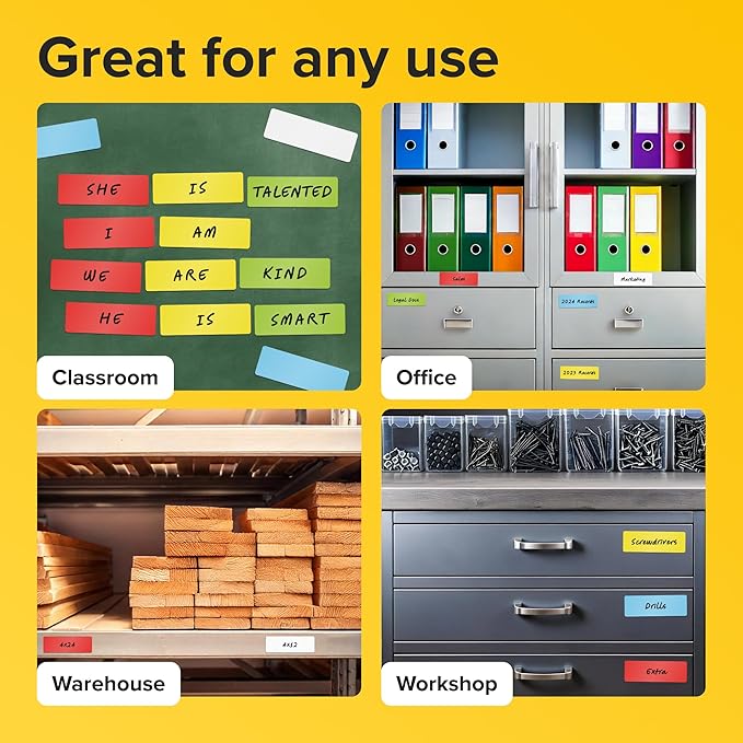 Dry Erase Magnetic Labels 60pcs, 1"×3"×0.7mm (Multicolor: White, red, Blue, Yellow, Green)-DeskLoop Office