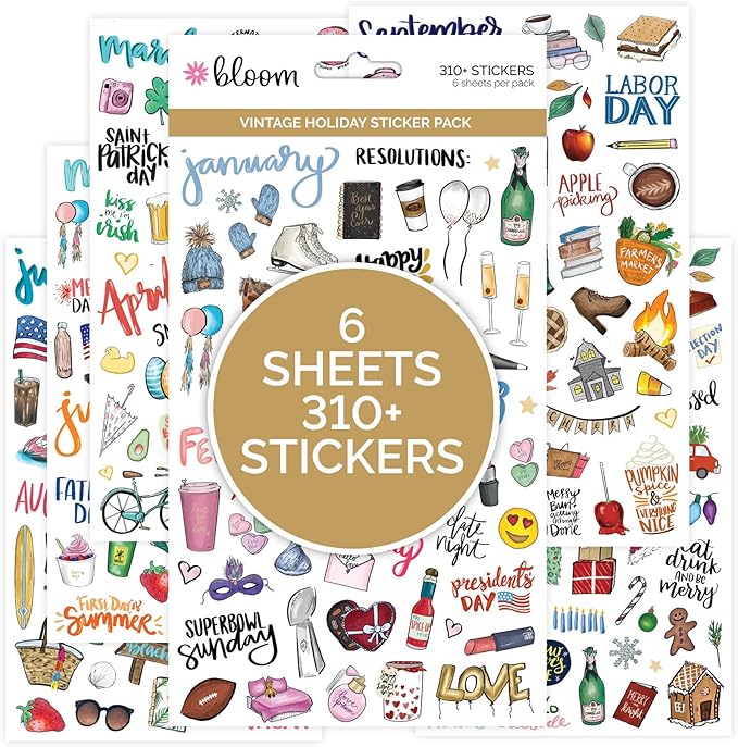 bloom daily planners Holiday Seasonal Planner Sticker Sheets - Vintage Seasonal Sticker Pack - Over 310 Stickers Per Pack!-DeskLoop Office