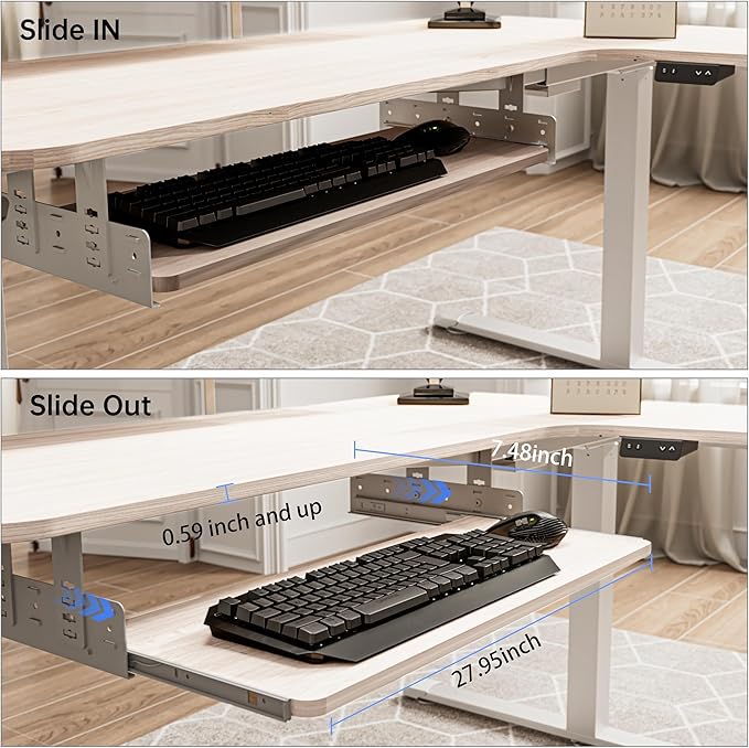 EUREKA ERGONOMIC Adjustable Keyboard Tray Under Desk, 28x11 Inch Large Slide Out Keyboard & Mouse Platform Tray, Wooden Pull Out Computer Keyboard Drawer for Typing Home Office Desk, Maple-DeskLoop Office