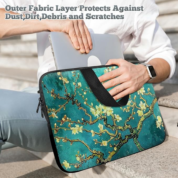 Laptop Sleeve Case Bag 15 inch, Art Plum Blossom Slim Carrying Case Durable Handbag Travel Laptop Bag for 15 inch MacBook Air M3/M2/15 Pro/Surface Laptop 7/6/5/4/3/ Dell XPS 15 Plus