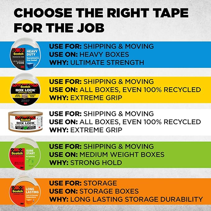 Scotch Box Lock Packing Tape, Clear Packaging Tape, Extreme Grip Box Tape for Holiday Shipping, 1.88 in. x 22.2 yd., 6 Tape Rolls with Dispensers-DeskLoop Office