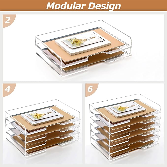 SANRUI 4 Tier Acrylic Paper Letter Tray Desk Stackable Organizer Trays,Clear Enlarged A4 Stackable File Document Tray, Workspace Office Supplies Organizers and Accessories Sorter,13.82inx9.29inx6.7in-DeskLoop Office