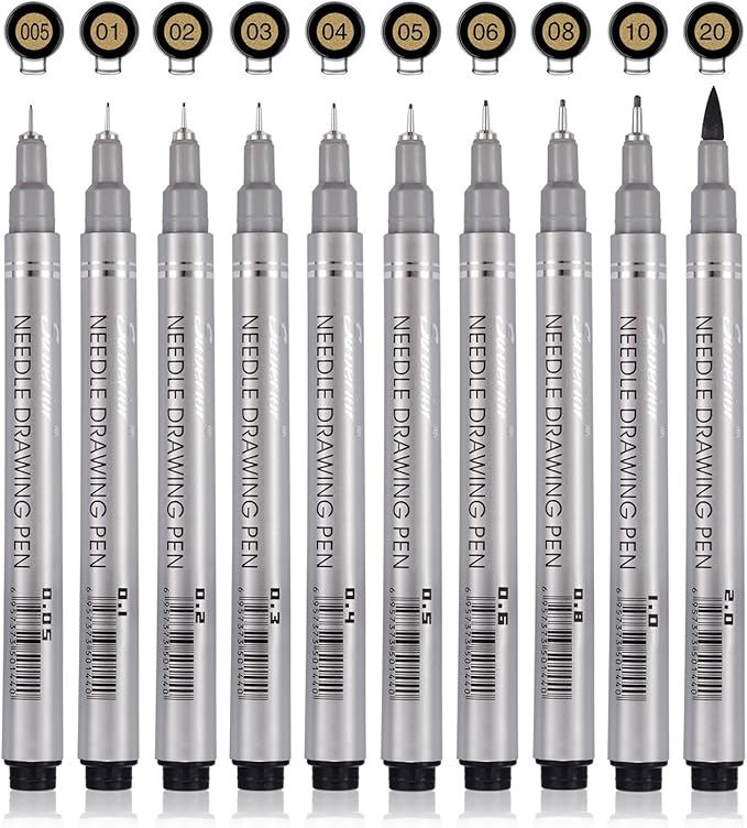 Set of 10 Black Micro-Pen Fineliner Ink Pens, Anti-Bleed & Waterproof Archival ink,Brush & Calligraphy Tip Nibs - Artist Illustration, Office Documents, Scrapbooking, Technical Drawing-DeskLoop Office