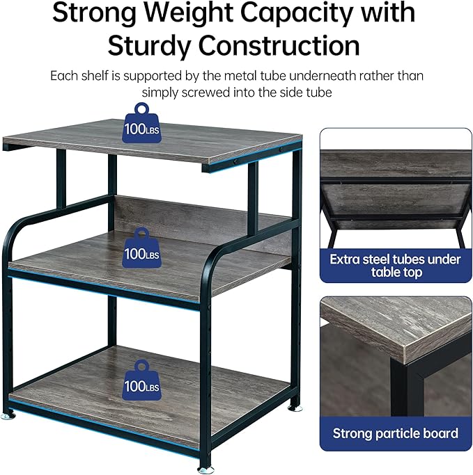 Large Printer Stand Table 23.6 x18.9 x 30 Inches with Height Adjustable Storage Shelf, 3 Tier Rolling Printer Cart with Wheels for Home Office, Gray-DeskLoop Office