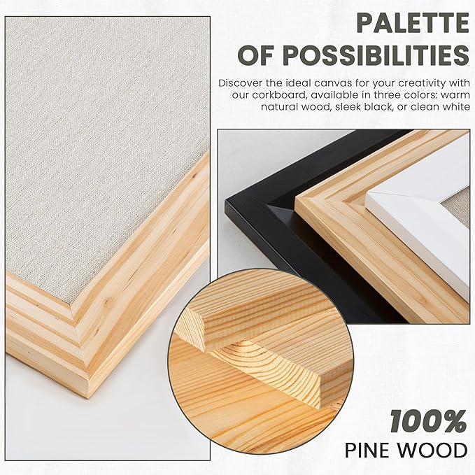 Bulletin Board Cork Board with Linen, 100% Wood Framed 24" x 36" Bulletin Board Decorations, Pin Boards for Walls, Wall Mounted Fabric Picture Board with 10 Pushpins for School, Home & Office, Natural-DeskLoop Office